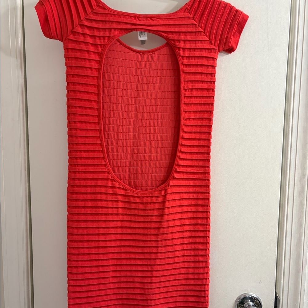 ICON Red Ribbed Mini Dress - Picture 2 of 3